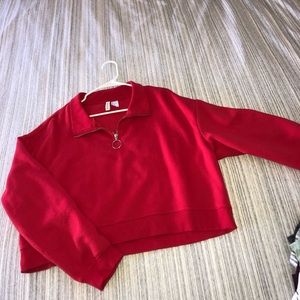 H&M divided cropped red quarter zip